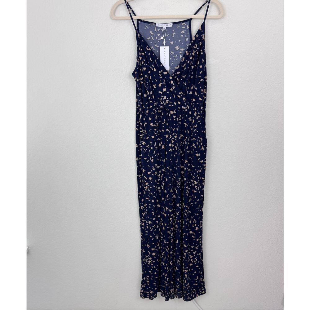Baltic Born Womens Sade Jumpsuit Sz M Flowy Sleeveless Summer Abstract Navy Blue